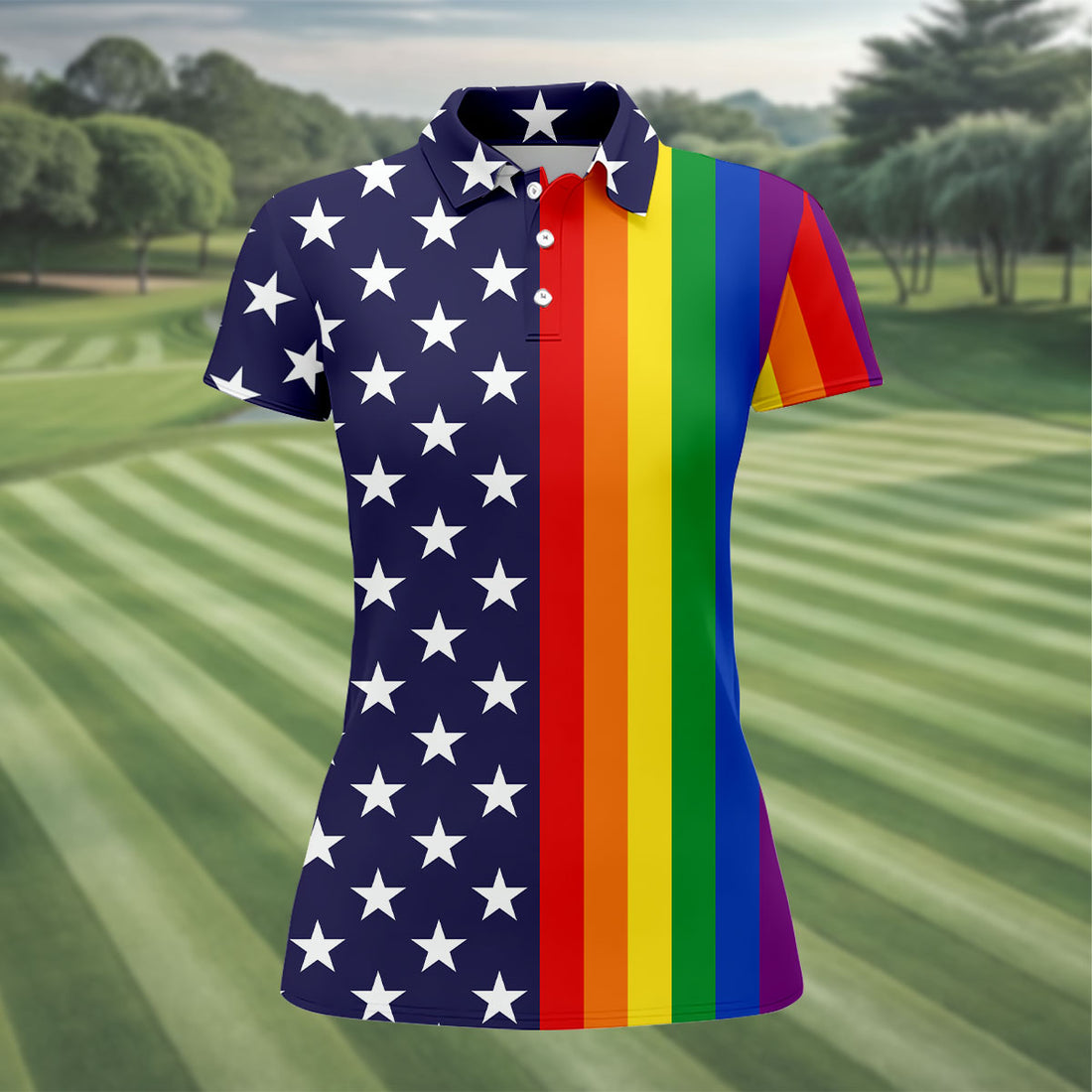 American Pride LGBT Support Ladies Golf Tops, Pride Month Golf Shirt For Women