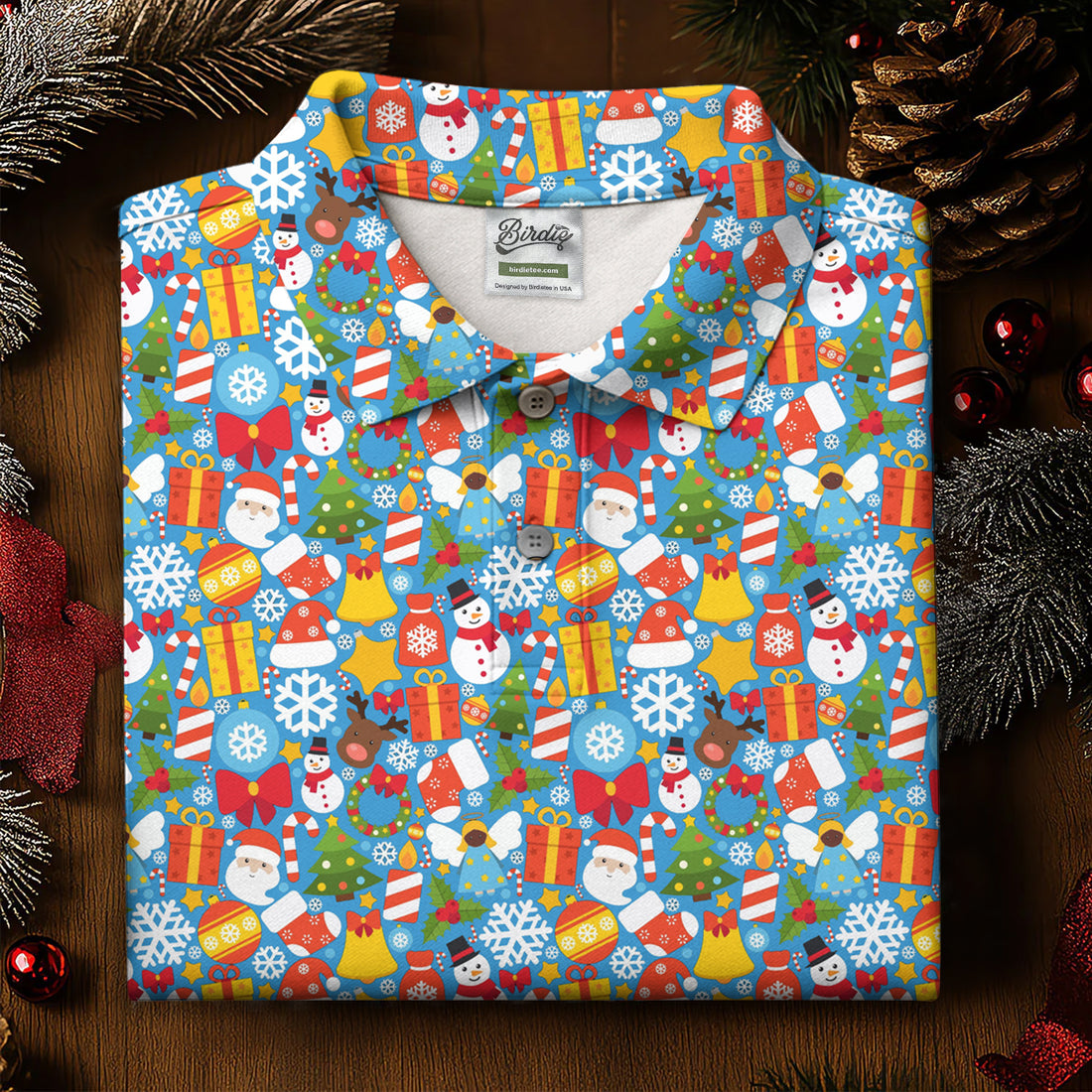 Festive Christmas Blue Golf Shirt, Christmas Golf Shirt, Ladies Golf Shirts, Golf Gifts For Women, Golfing Apparel