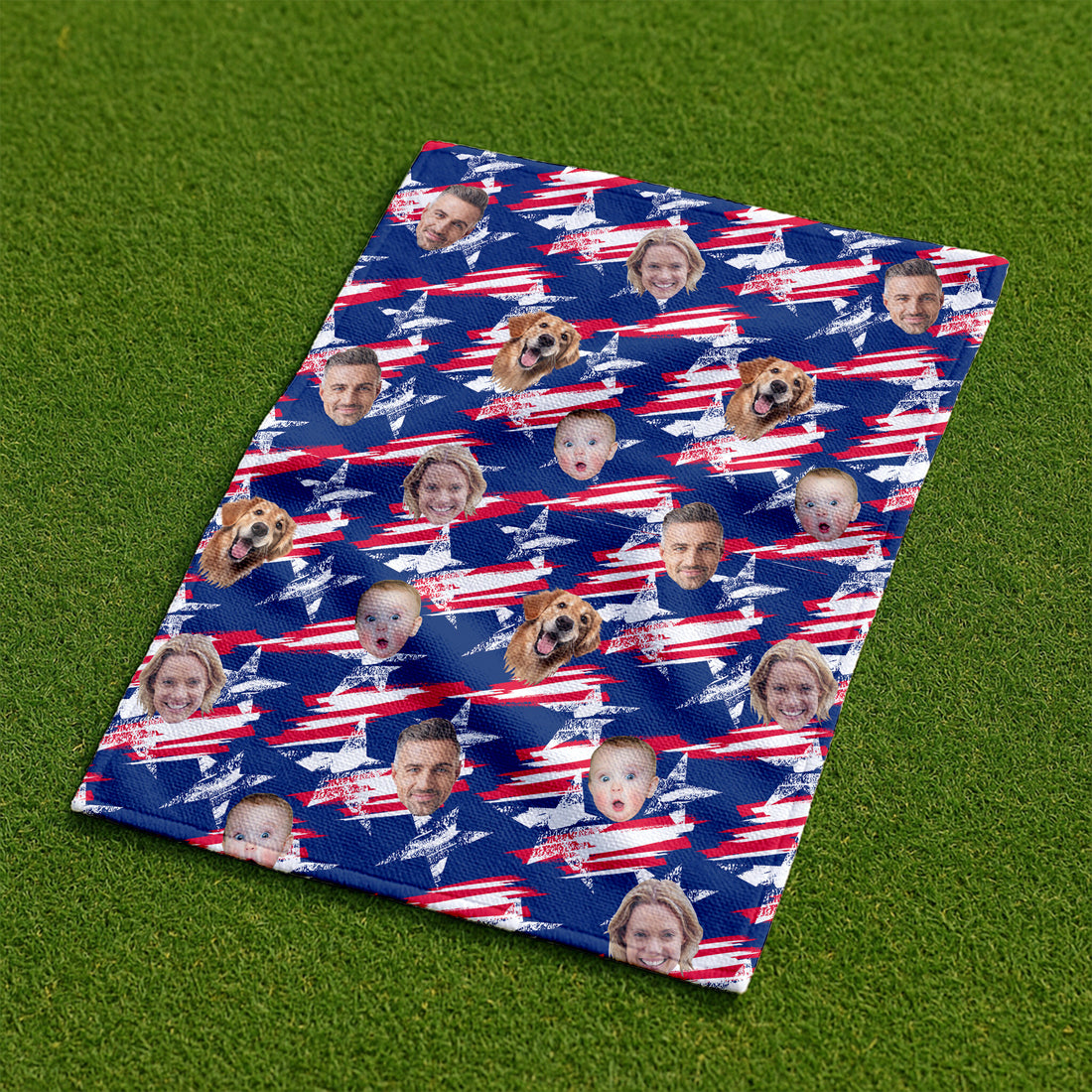 Custom Face Towel, Patriotic Golf Towel, Fourth Of July Stars, Custom Independence Days Towel With Faces