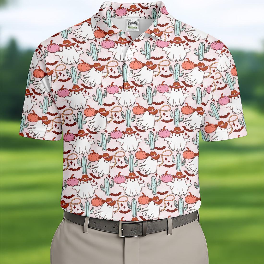 Cowboy Ghost Howdy Halloween Fun Golf Shirts For Men, Polo Shirts For Men, Golfing Apparel