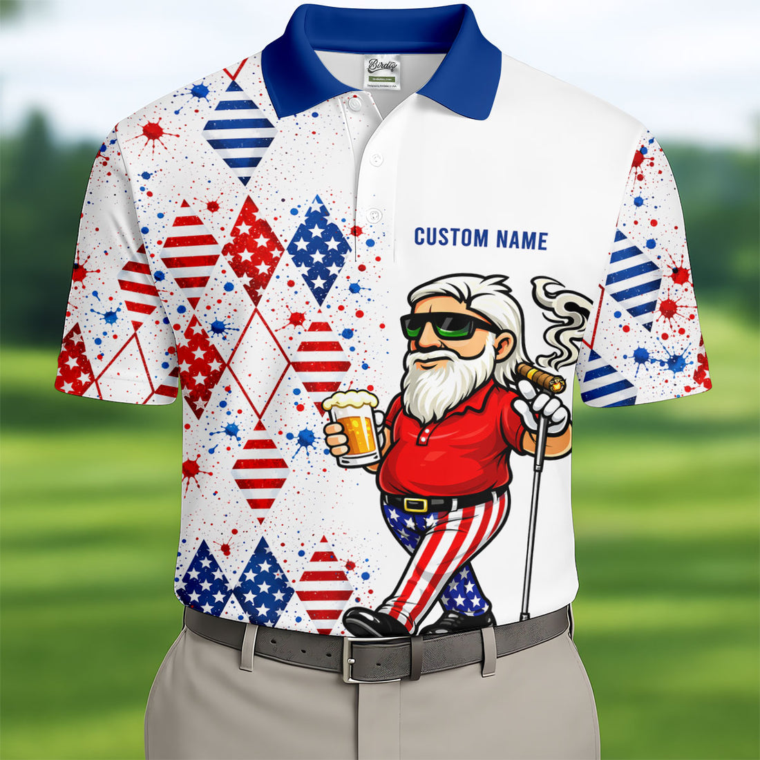 Patriotic Man Golf And Beer Argyle Pattern 4th Of July Golf Shirt, 250 Years Golf Shirts For Men