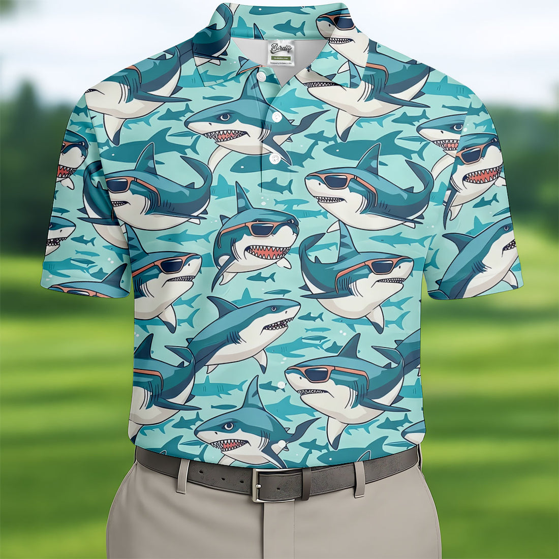 Animated Shark Hawaiian Golf Shirt, Men's Funny Golf Shirts, Golf Shirts For Men