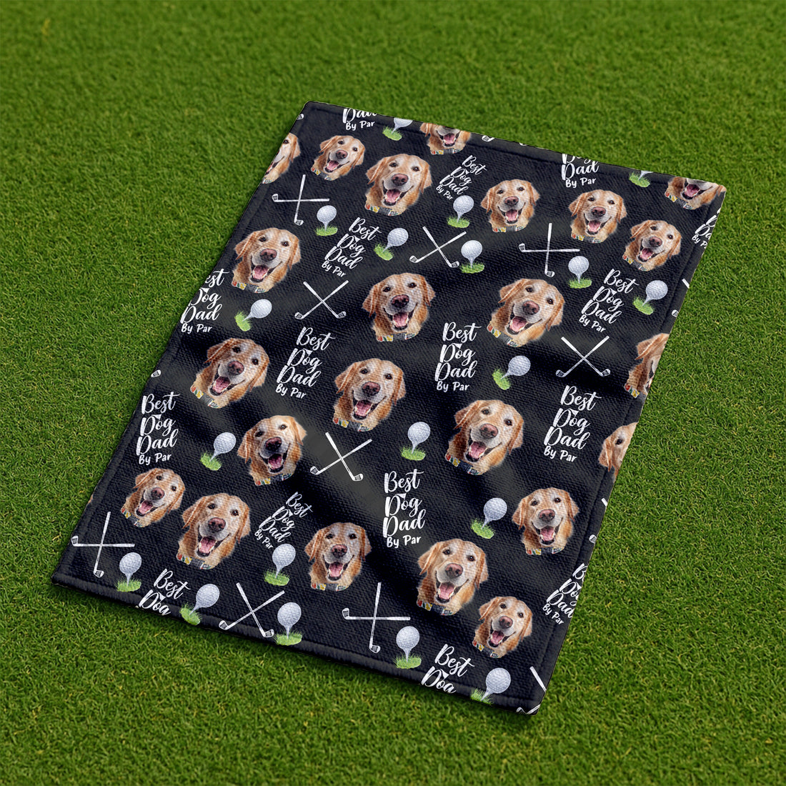 Best Dog Dad By Par Black Golf Towel, Custom Pet Face Golf Towel, Christmas Golf Gift