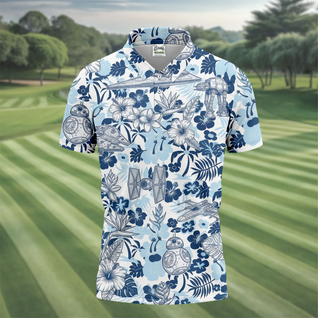 Retro Spacecraft Hawaiian Golf Polo Shirt, Men's Golf Shirt, Printed Golf Shirts