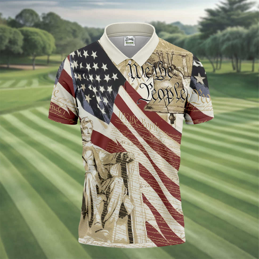 We The People American Flag Pattern 4th Of July Patriotic Golf Shirt, 250th Anniversary Golf Shirts For Men