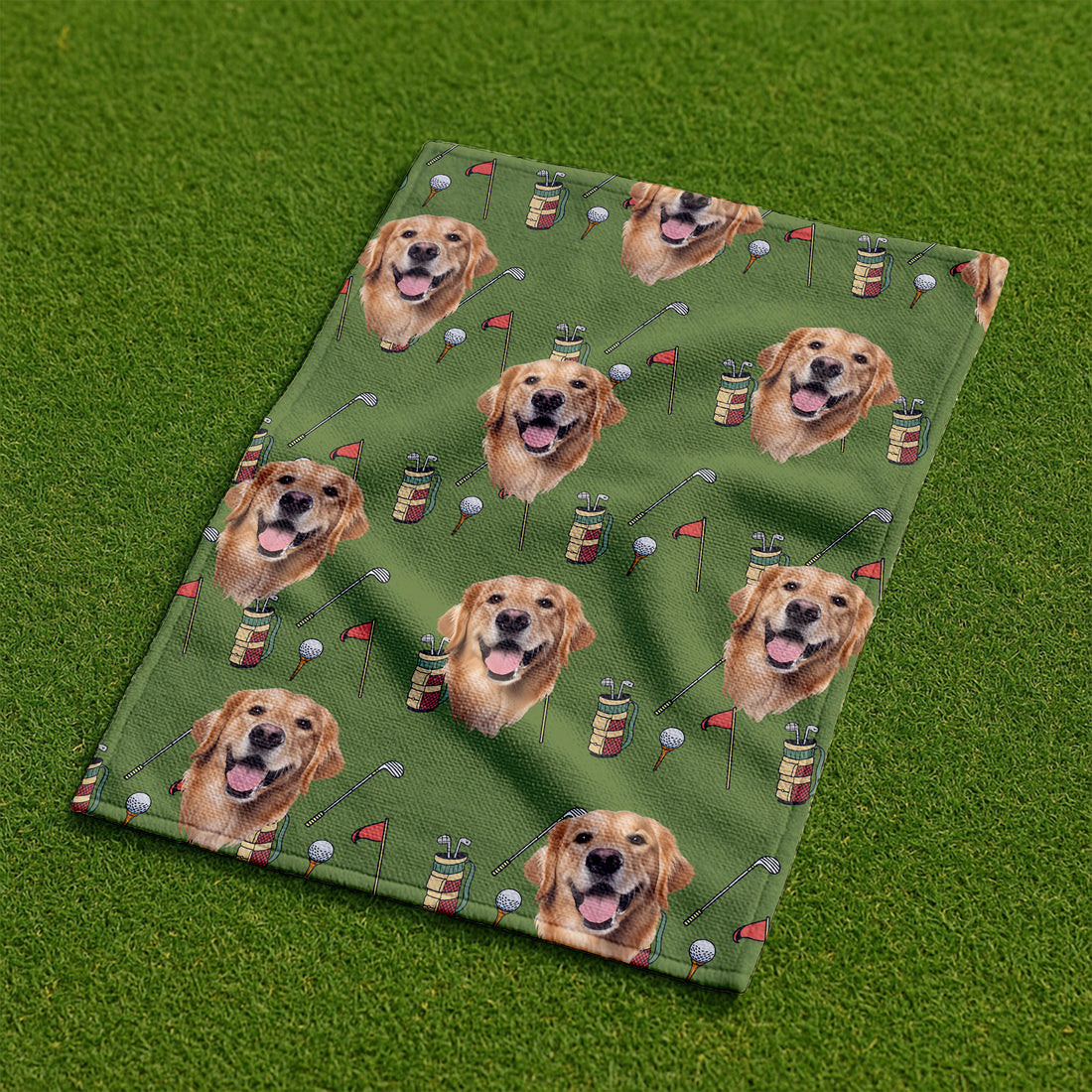 Green Golf Towel With Custom Pet Portrait, Unique Gift For Golfer, Christmas Golf Gift, Golf Accessories