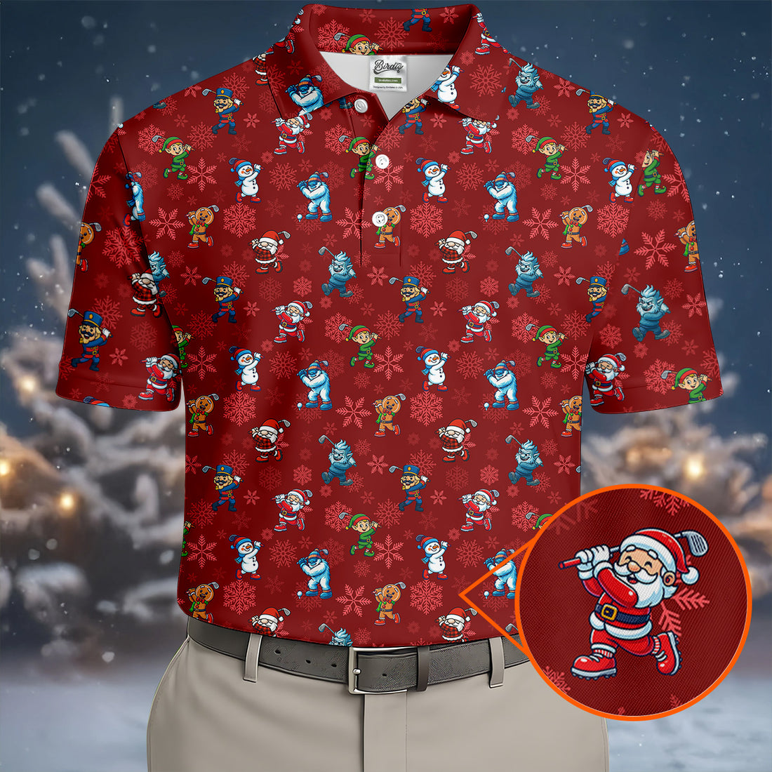 Funny Christmas Characters Golf Pose Red Golf Shirt, Christmas Golf Shirt, Polo Shirts For Men