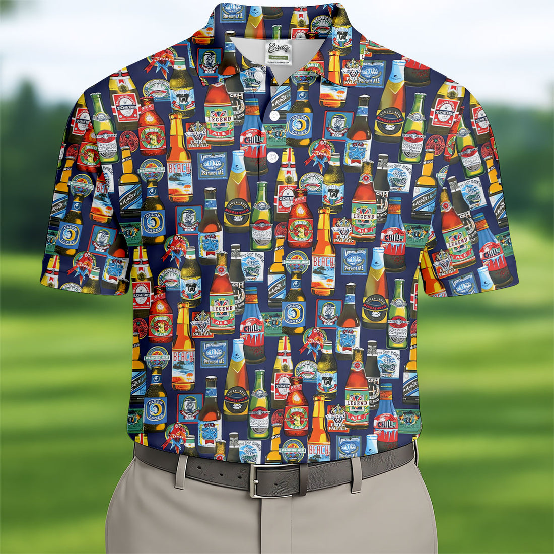 Beer Bottle Labels Navy Golf Shirt, Men's Funny Golf Shirts, Golf Tops For Men, Golf Shirts For Men