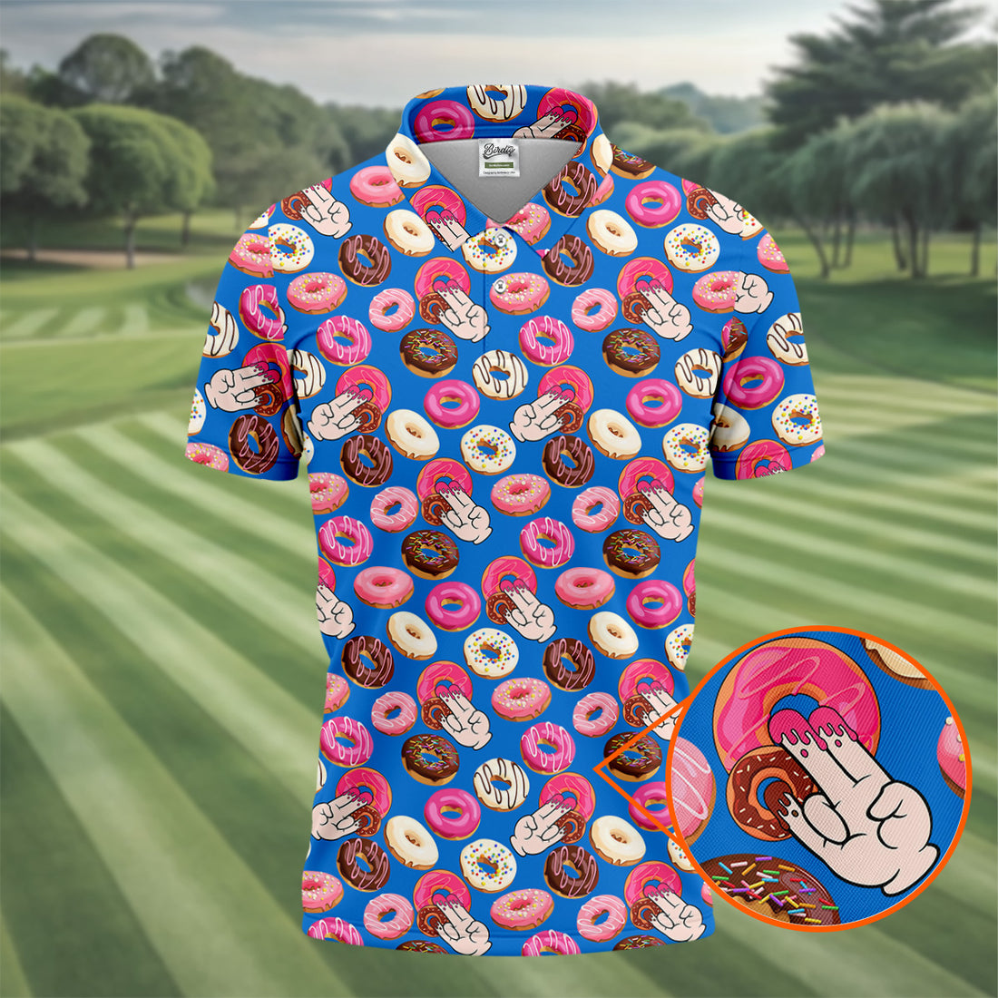 Funny Donut Adult Humor Blue And Pink Fun Golf Shirts For Men, Valentines Golf Gift, Polo Shirts For Men