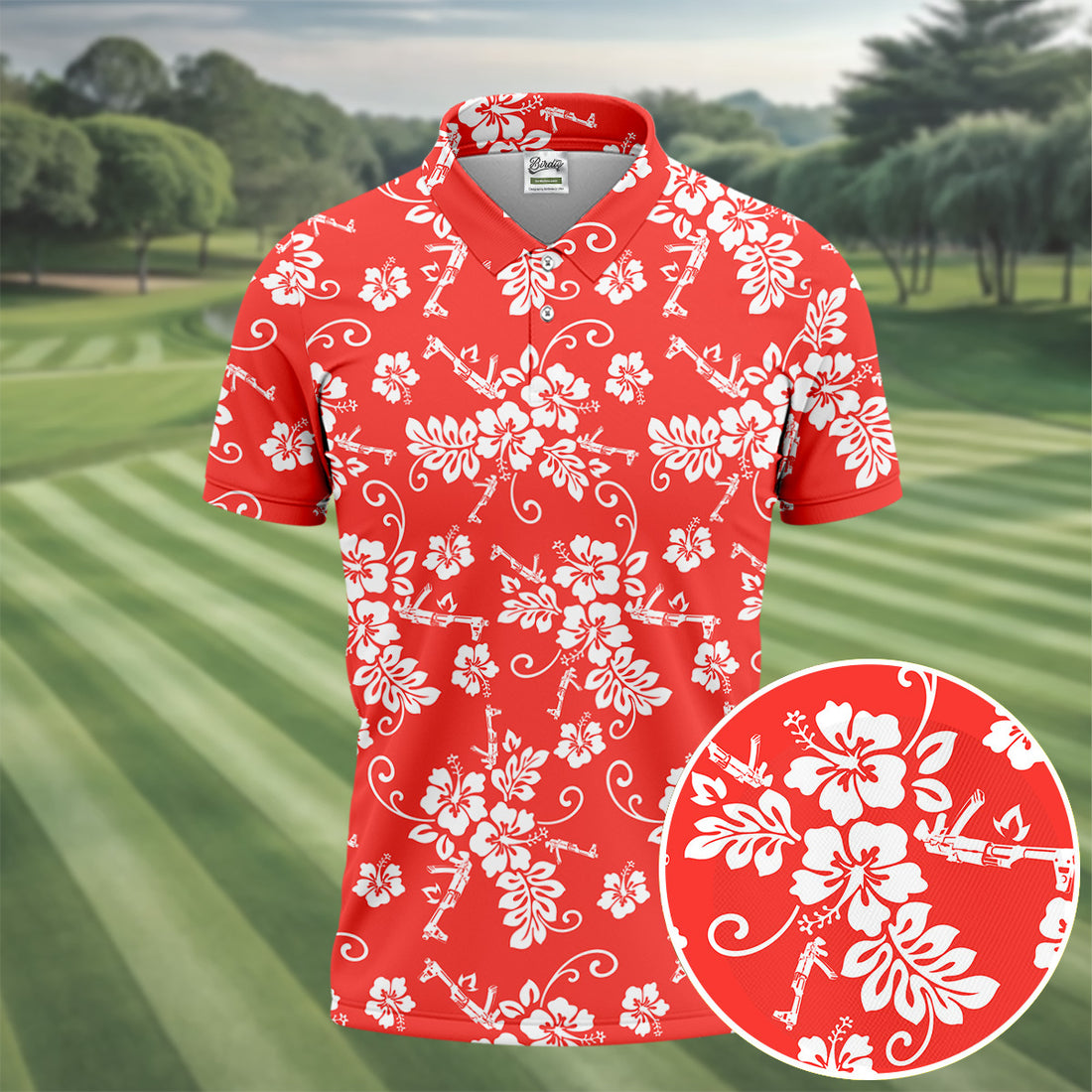 Tropical Flower Red Golf Shirt, Hawaiian Golf Shirt, Polo Shirts For Men, Golf Shirts For Men