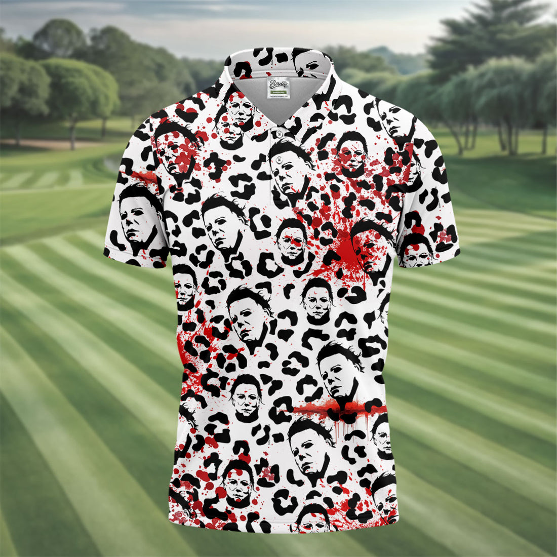 Michael Leopard Men's Golf Shirts, Horror Character Shirt, Halloween Golf Shirt, Fun Golf Shirts For Mens