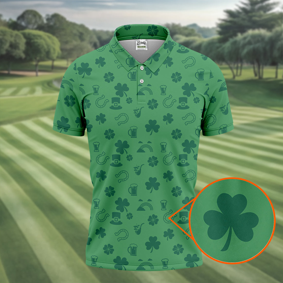 Leprechaun Hat Shamrock Beer Dark Green Seamless Pattern St. Patrick’s Day Golf Shirt, Golf Shirts For Men