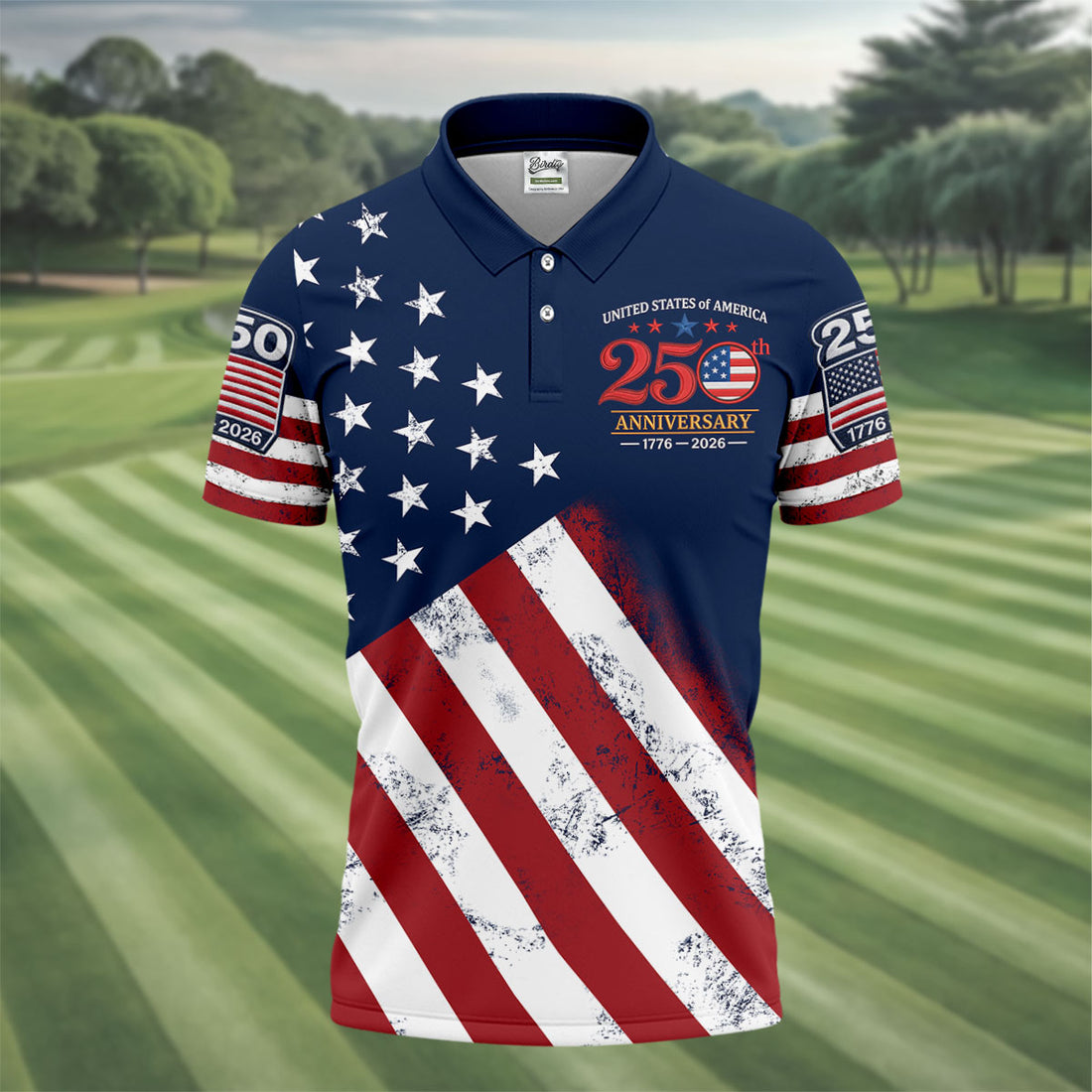 USA 250th Anniversary American Flag Men Golf Shirt, 4th Of July Polo Shirts For Men