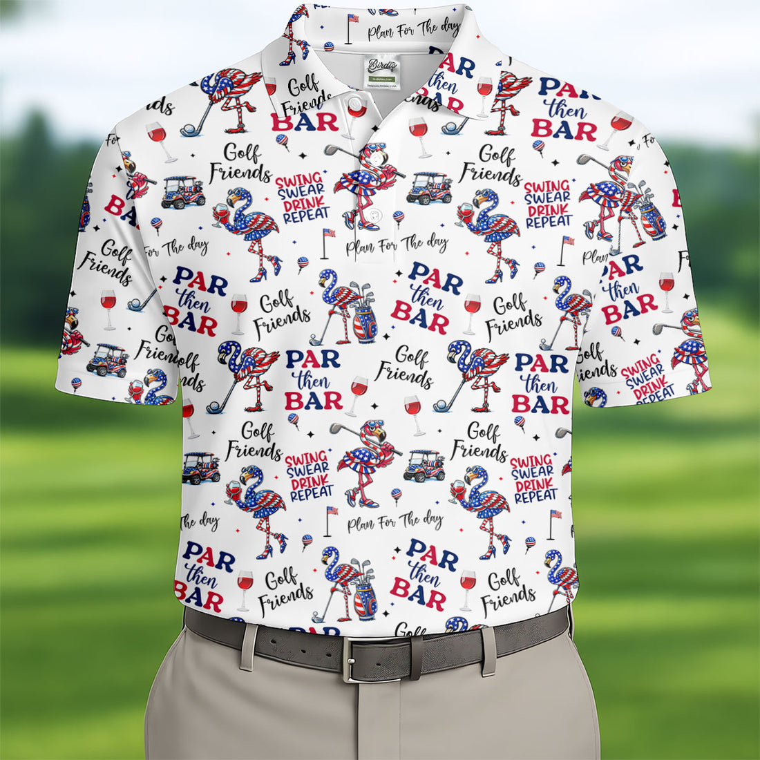 Par Then Bar Funny Flamingo Patriot Golf Shirt, 250th Anniversary Golf Shirts For Men, Golf Gift For Men
