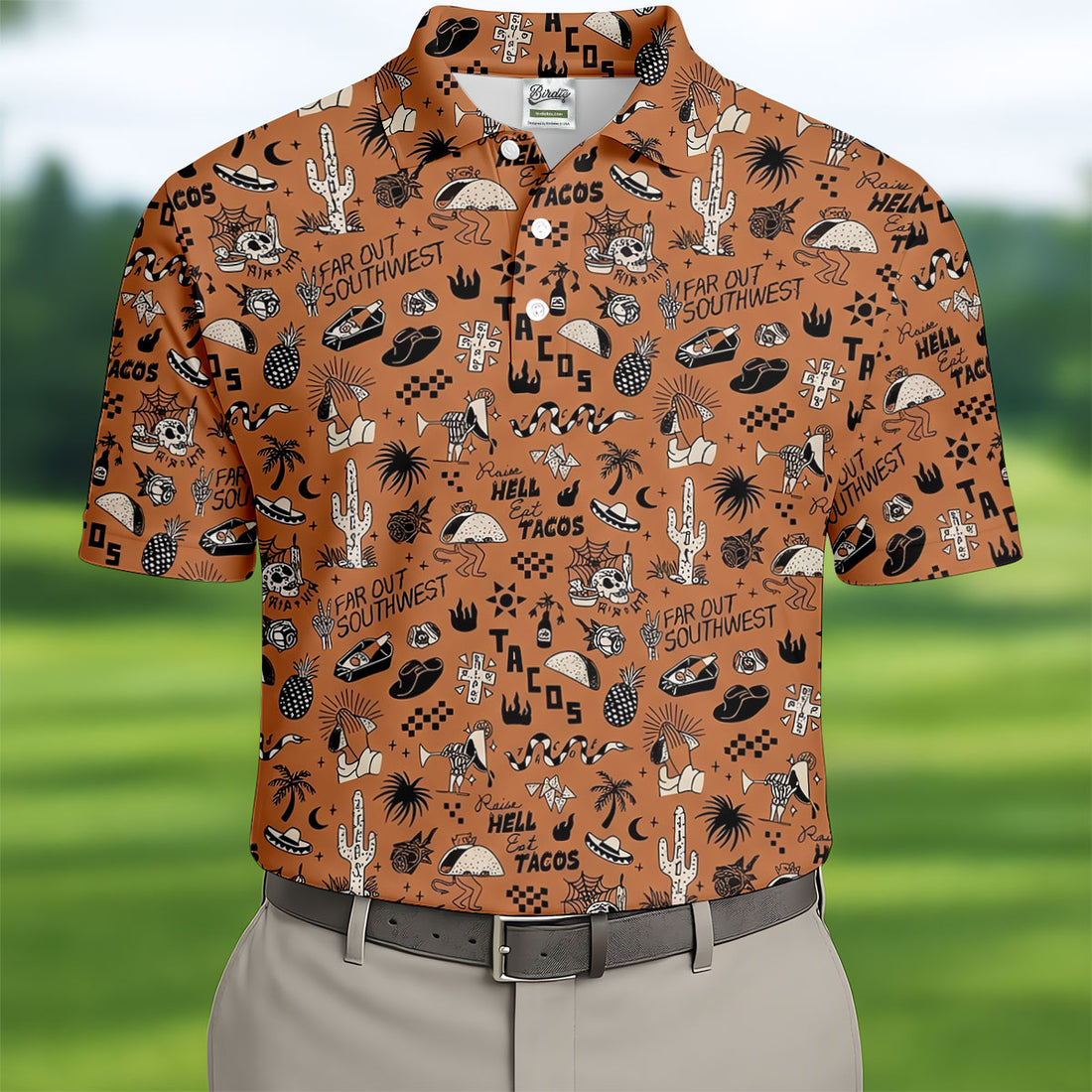 Southwest Desert Taco Skull Pattern Hawaiian Golf Shirt, Golf Tops For Women, Performance Golf Shirt