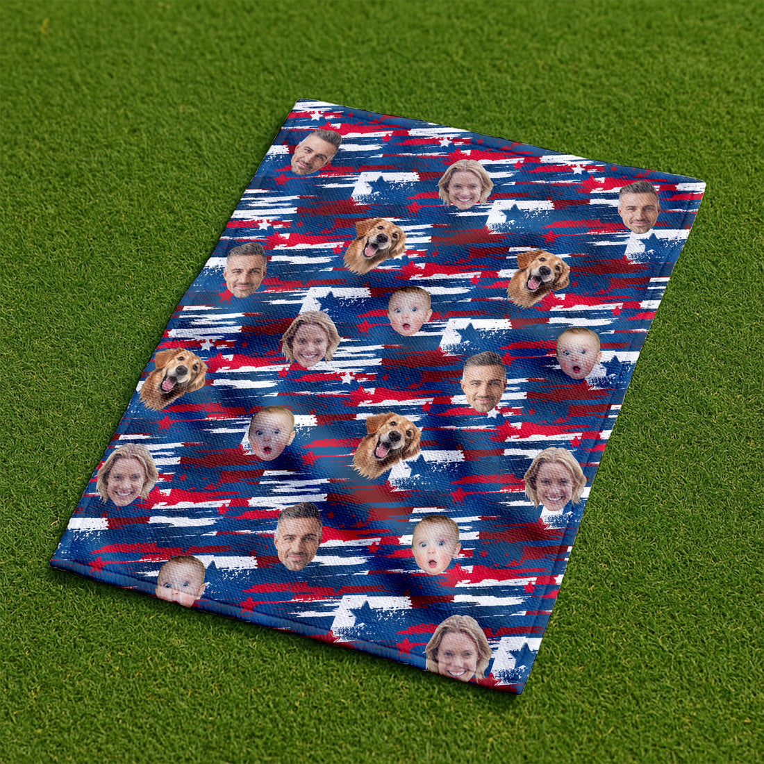 Custom Face Towel, American Flag Custom Towel With Faces, Patriotic Golf Towel,  4th of July Stars Golf Towel
