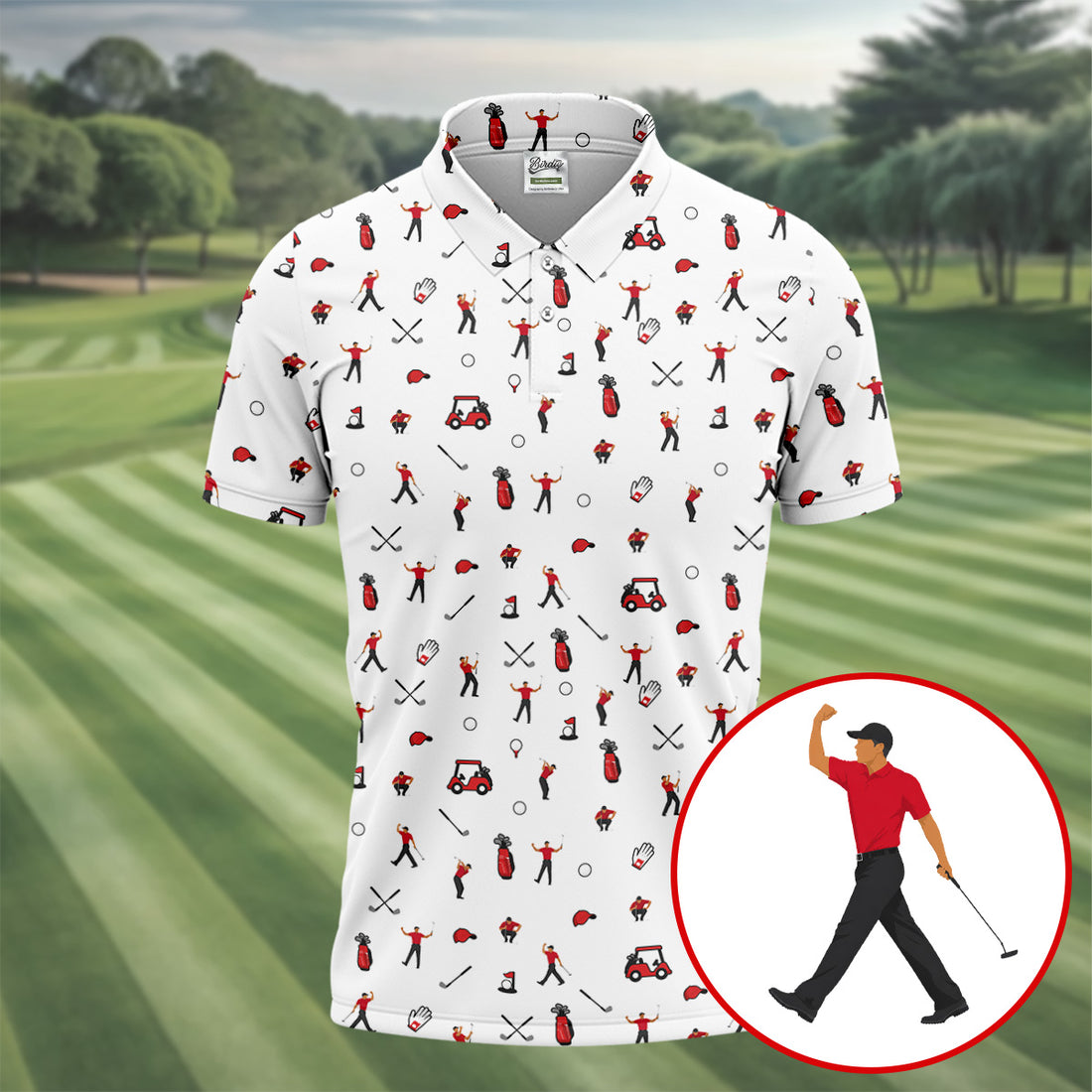 Golf Player Pattern Polo Shirt, Golf Polo Shirts For Men, Printed Golf Shirts