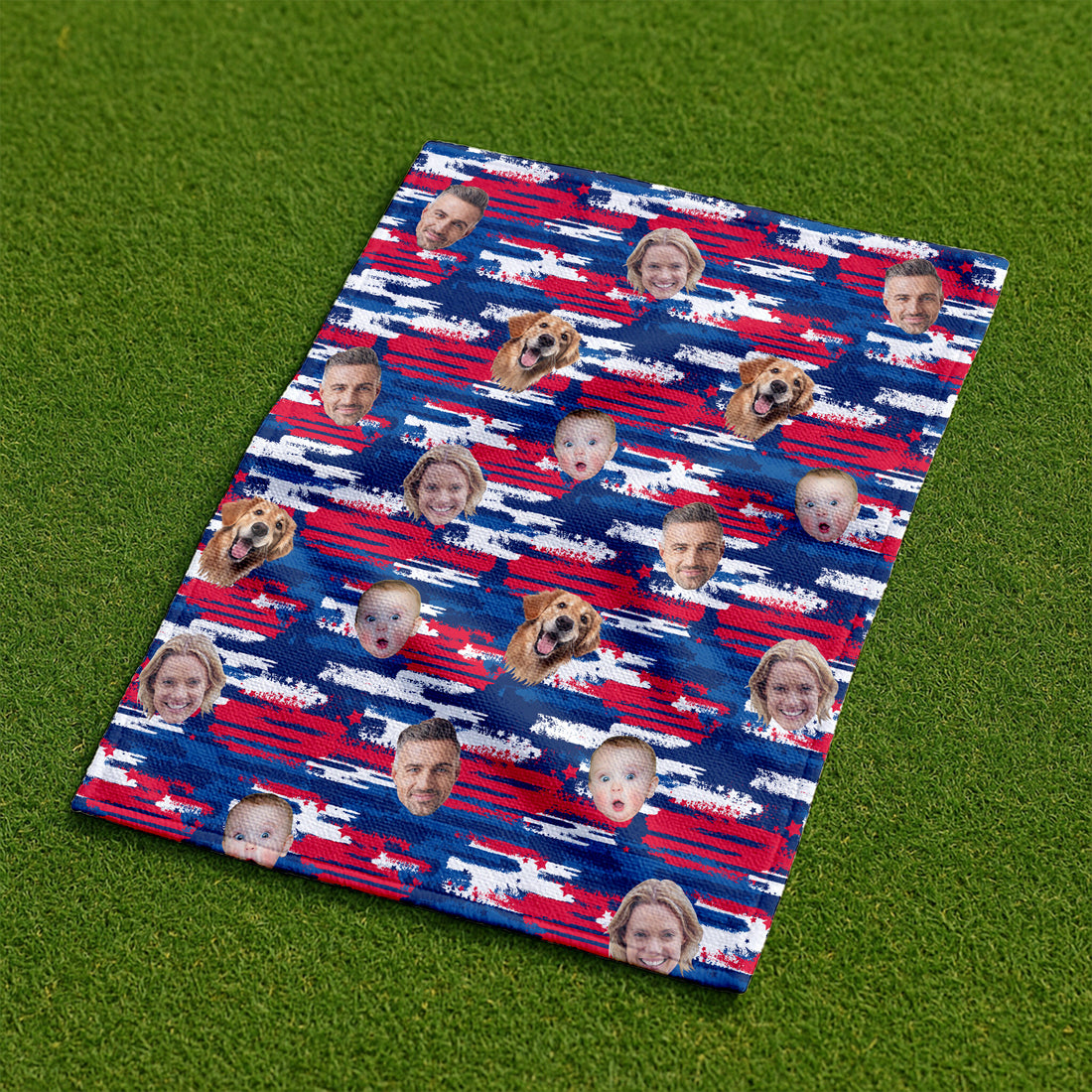 Custom Face Towel, Patriotic Golf Towel,  4th of July Stars Golf Towel, American Flag Custom Towel With Faces