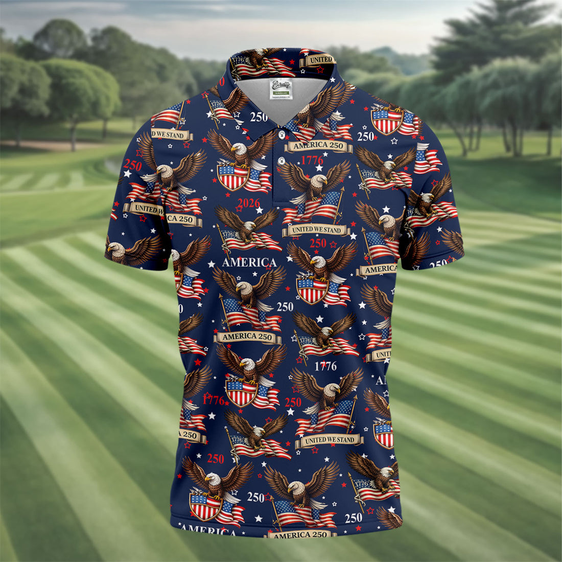 America 250 American Flag Badge 4th Of July Navy Golf Shirt, Patriotic Golf Shirt, Golf Shirts For Men
