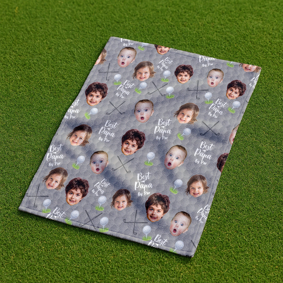 Best Dad By Par Grey Golf Towel, Custom Golf Towel With Kids Photo, Cool Golf Towels, Christmas Golf Gift