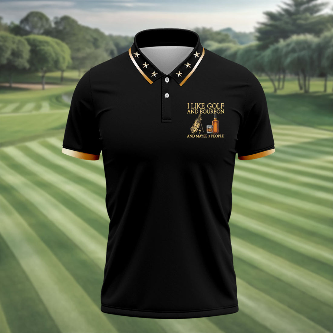 I Like Golf And Bourbon Black Golf Shirt, Golf And Whiskey Golf Shirts For Men, Men's Funny Golf Shirts