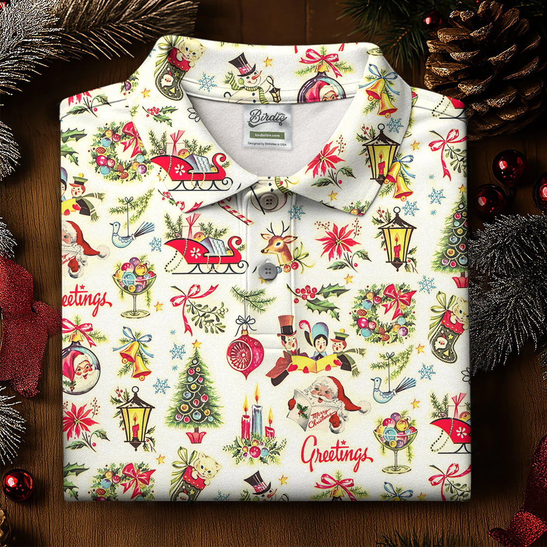 Vintage Christmas Men Golf Tops, Men's Christmas Golf Shirt, Men Golf Apparel, Men Polo Shirt