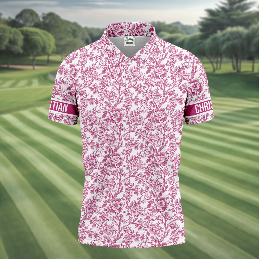 Toile De Jouy Pink Golf Shirt, Golf Tops For Men, Polo Shirts For Men, Golf Gift For Men, Golf Shirts For Men
