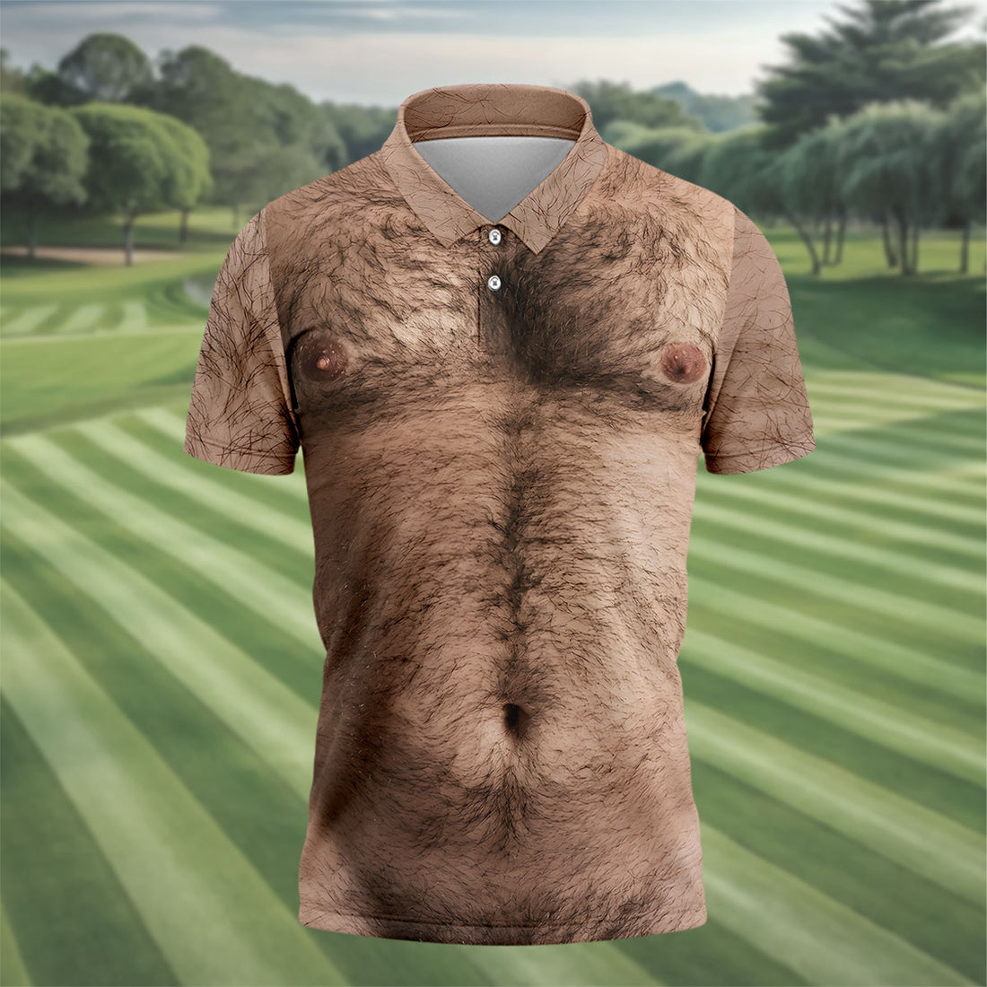 Funny Hairy Chest Golf Shirt, Men's Funny Golf Shirts, Beer Belly Gag Gift For Dad, Polo Shirts For Men