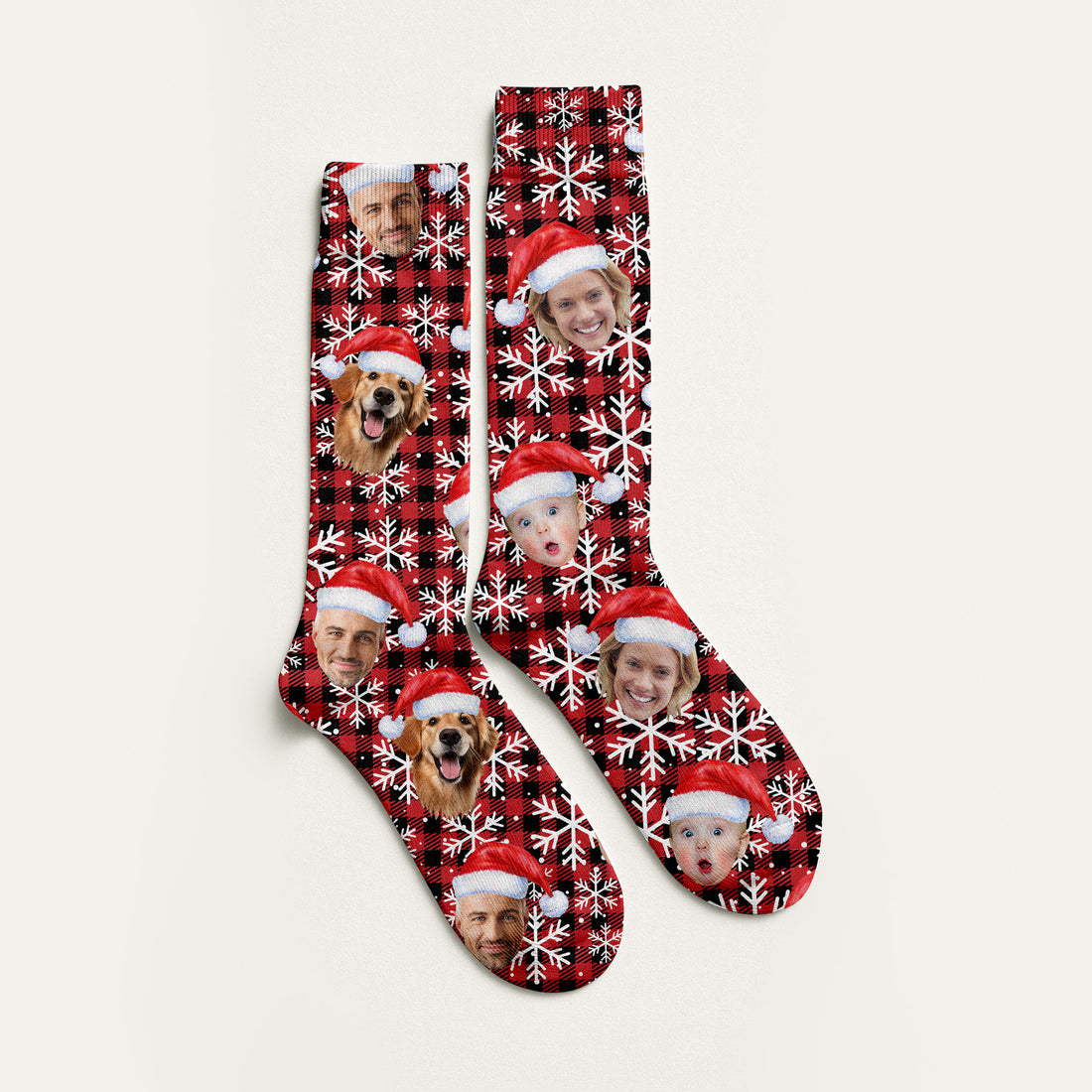 Custom Face Red And Black Checkered Golf Socks, Christmas Golf Socks, Golf Gift Idea