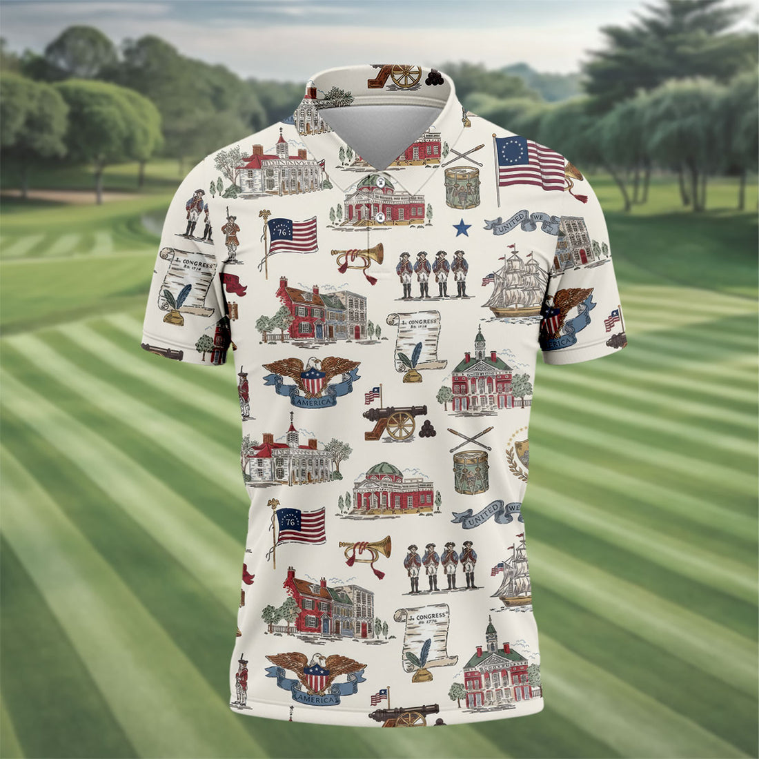 USA America Eagle Liberty Bell Flag 4th Of July Golf Shirt Patriotic Golf Shirt, Golf Shirts For Men