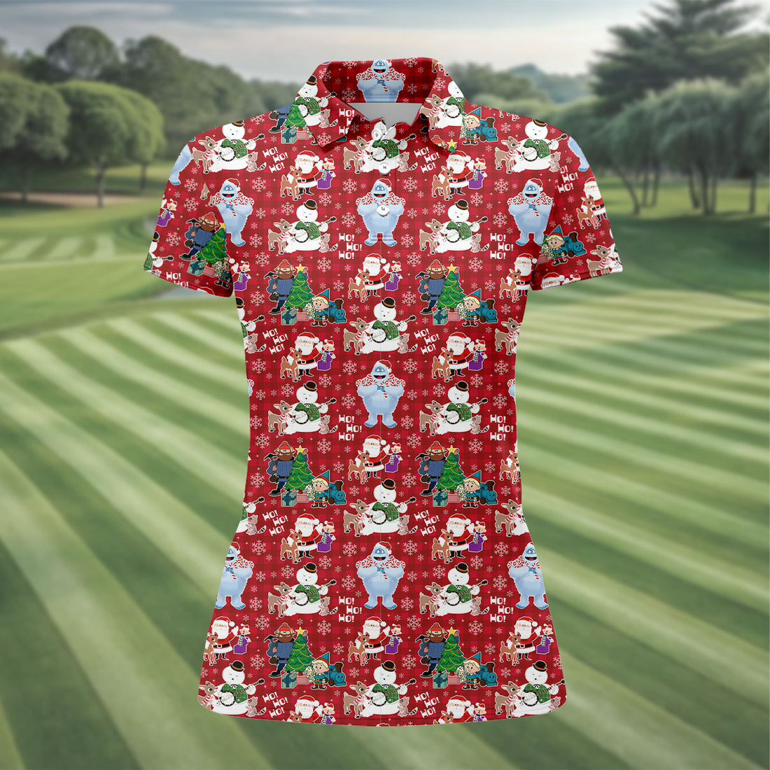 Ho Ho Ho Santa Yeti Women's Golf Tops, Christmas Golf Shirt, Ladies Golf Polos, Golf Gift For Ladies