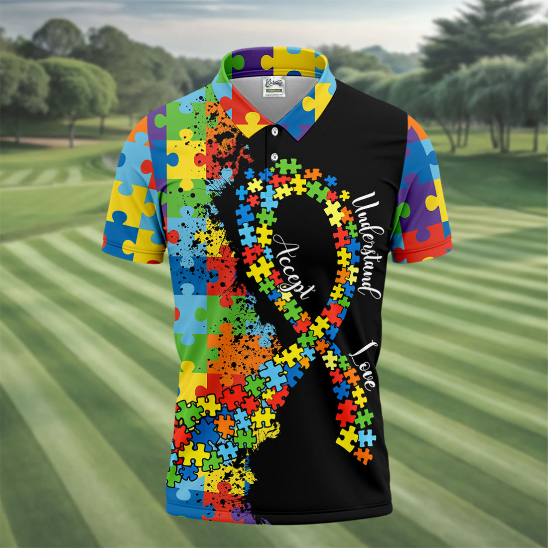 Accept Love Understand Autism Awareness Colors Autism Ribbon Golf Tops For Men, Golf Shirts For Men