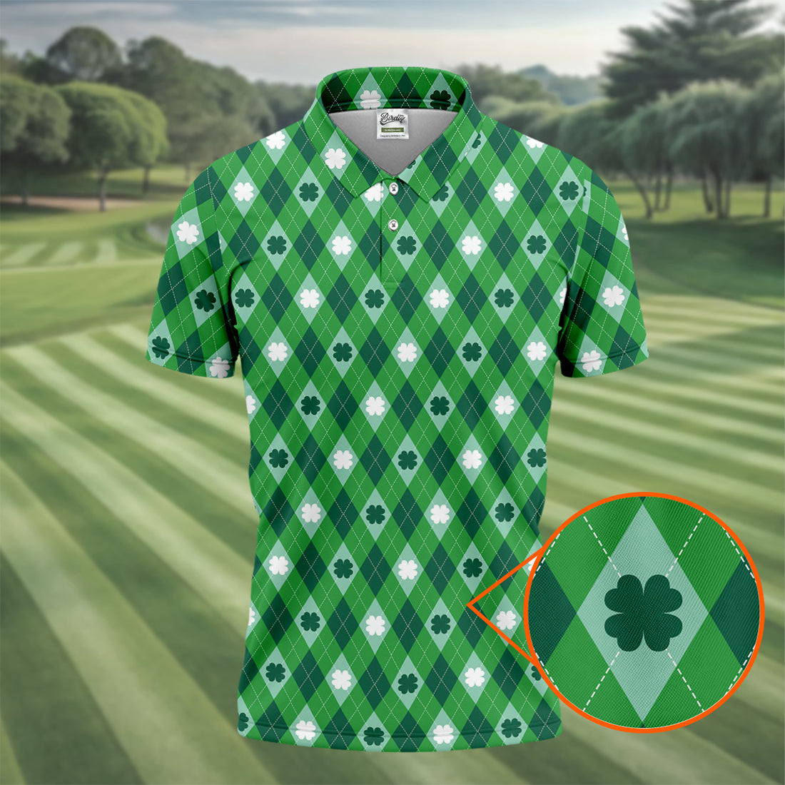 Green And White Lucky Four Leaf Clover Argyle Pattern St Patrick's Day Golf Shirt, Polo Shirts For Men
