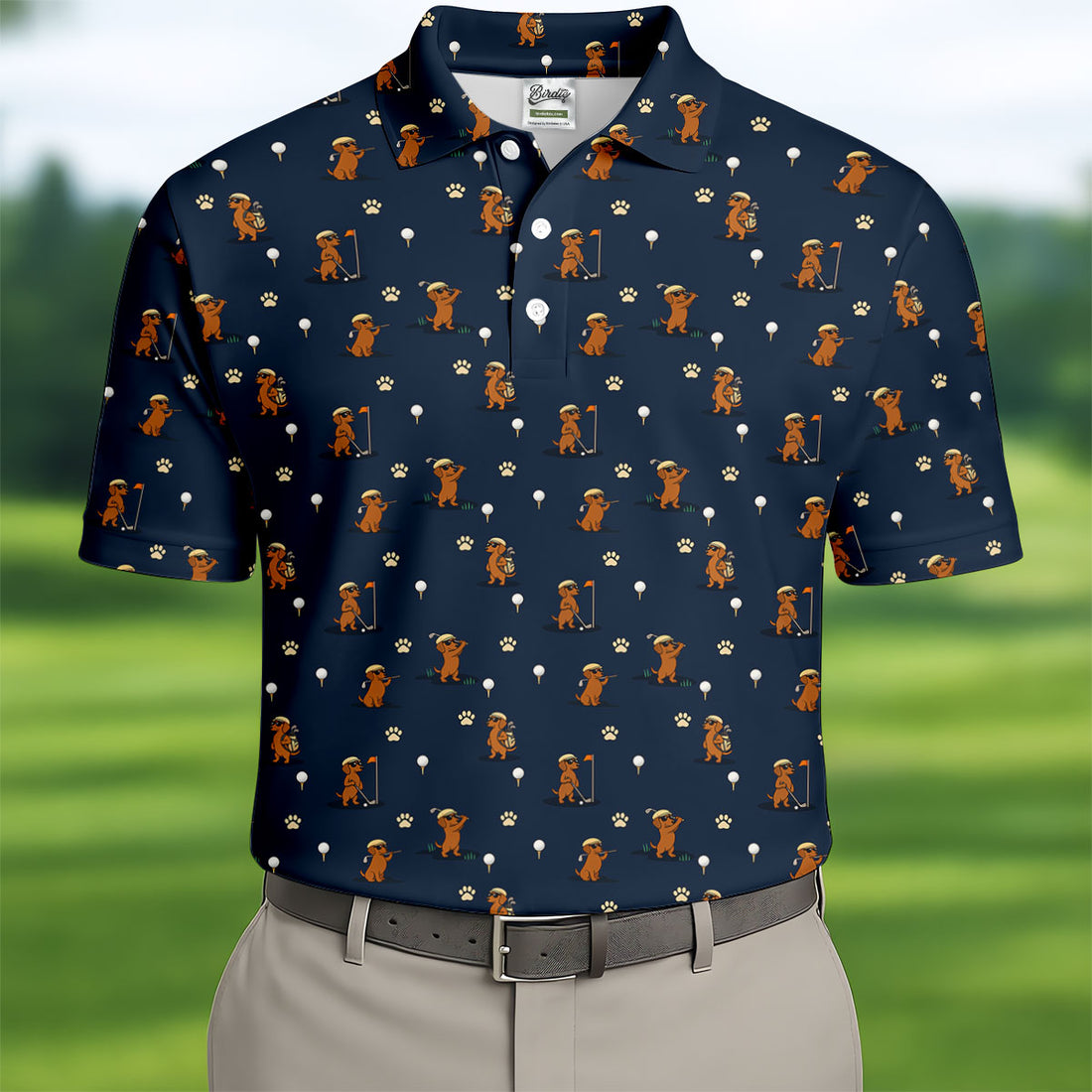 Cartoon Dachshund Golfer Pattern Golf Polo Shirt, Men's Golf Shirt, Golf Apparel For Men