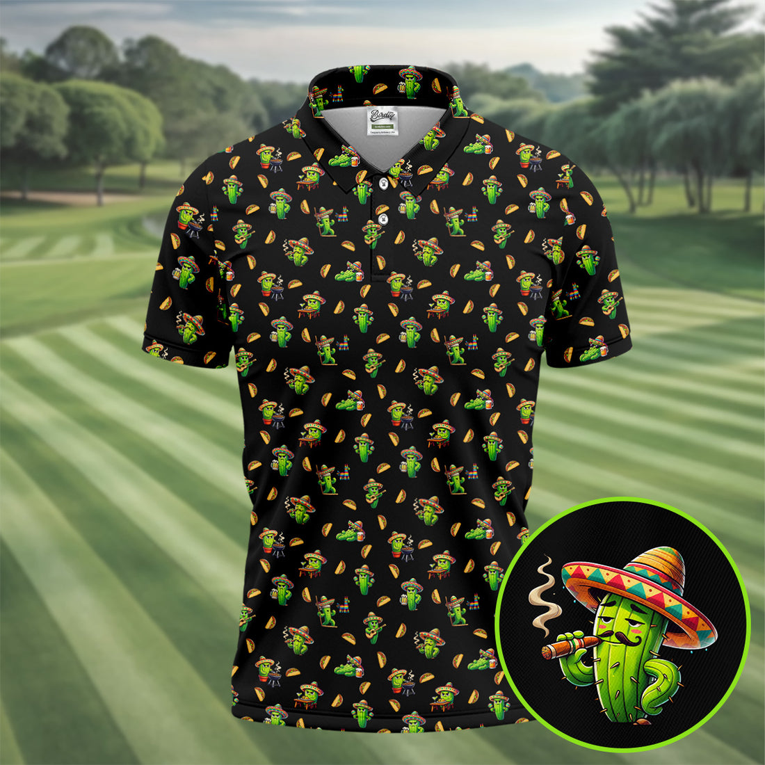 Mexican Mustach Funny Cactus Cinco De Mayo Celebration Fiesta Themed Golf Shirts For Men