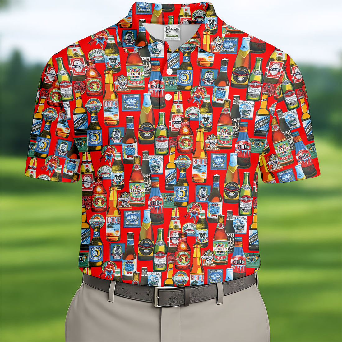 Beer Bottle Labels Red Golf Shirt, Men's Funny Golf Shirts, Golf Tops For Men, Golf Shirts For Men