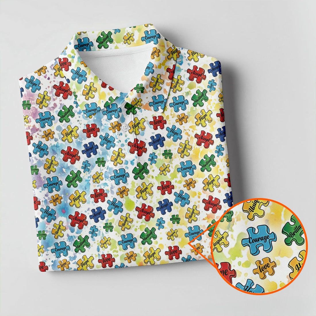 Autism Awareness Jigsaw Puzzle Pieces Rainbow Paint Splatter Men's Golf Shirt, Polo Shirts For Men