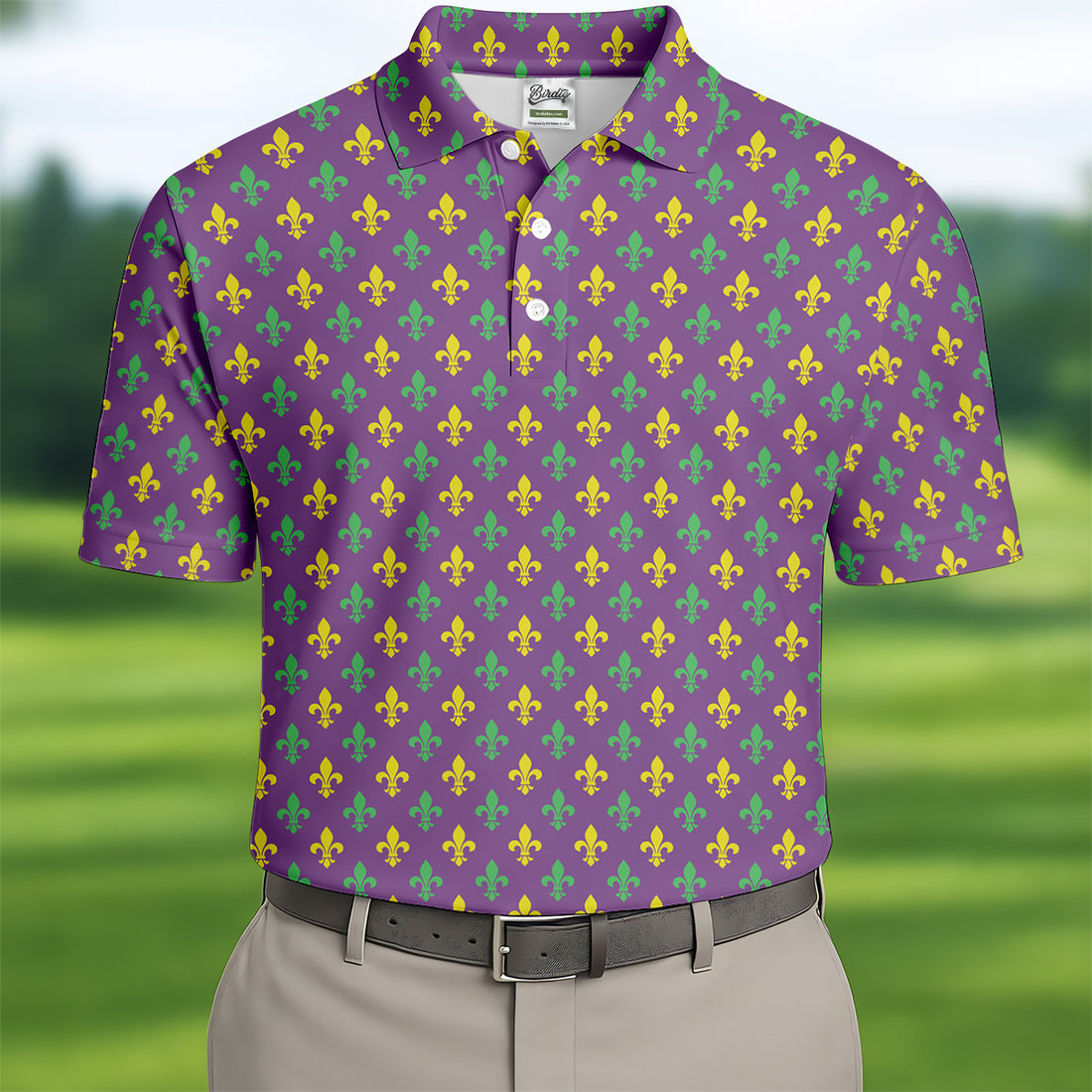 Mardi Gras Theme Green Purple Gold Fleur De Lis Pattern Golf Tops For Men, Golf Gift For Men