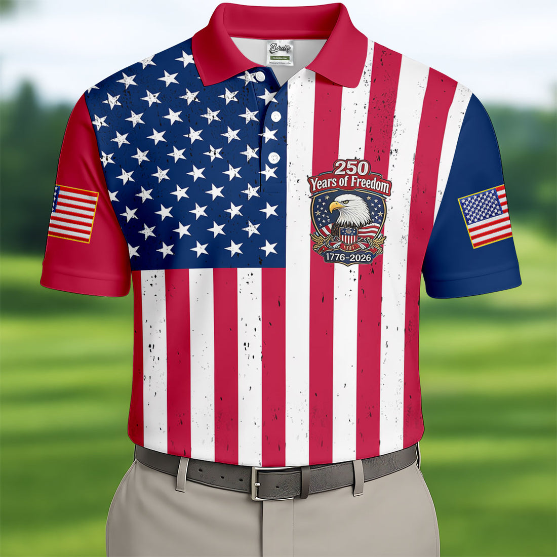 Vintage USA Flag Eagle 250 Years of Freedom Golf Polo Shirt, Men's Golf Shirt, Golf Apparel For Men