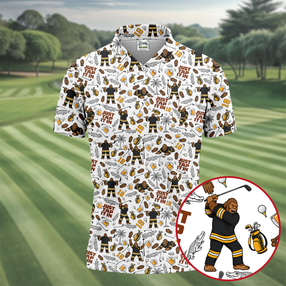 Funny Just Tap It In Bigfoot Golf Polo Shirt, Hawaiian Golf Shirt, Golf Shirts For Men