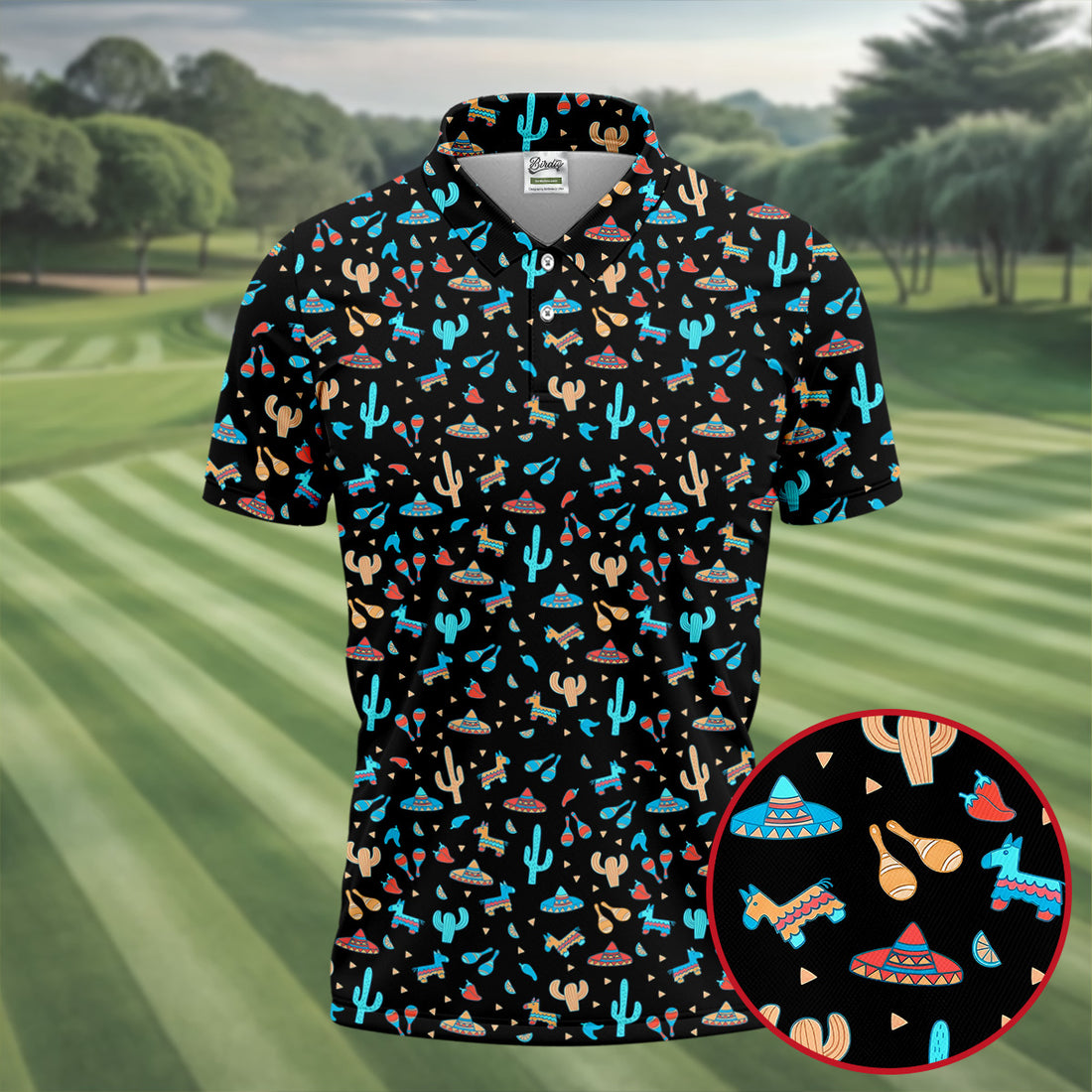 Blue And Beige Cacti Mini Pinatas Cinco De Mayo Celebration Fiesta Themed Golf Shirts For Men