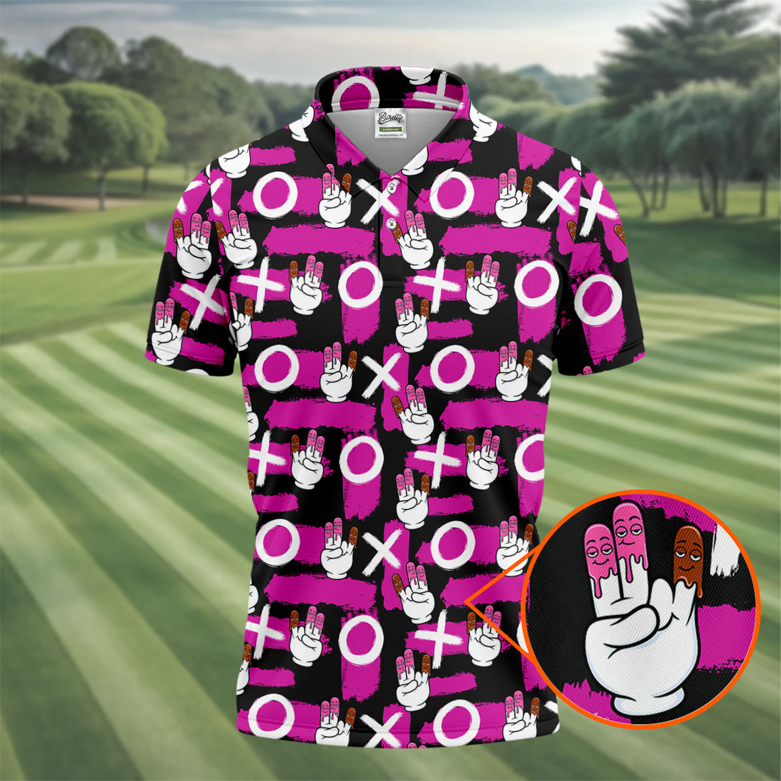 Chocolate Fingers Adult Humor XOXO Black Purple Fun Golf Shirts For Men, Valentines Golf Gift, Polo Shirts For Men