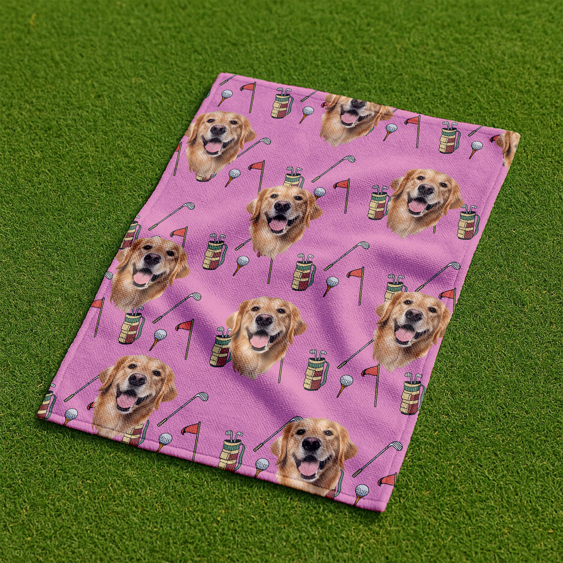 Pink Golf Towel With Custom Pet Portrait, Unique Gift For Golfer, Christmas Golf Gift, Golf Accessories