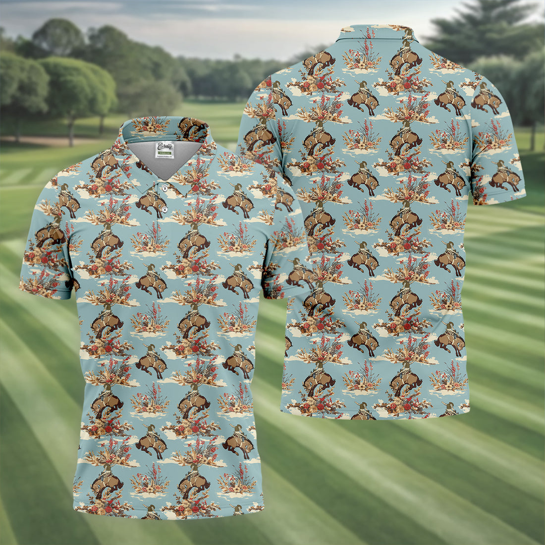 Cowboy Pattern Vintage Blue Golf Shirt, Golf Tops For Men, Golf Polo Shirt, Golfing Apparel