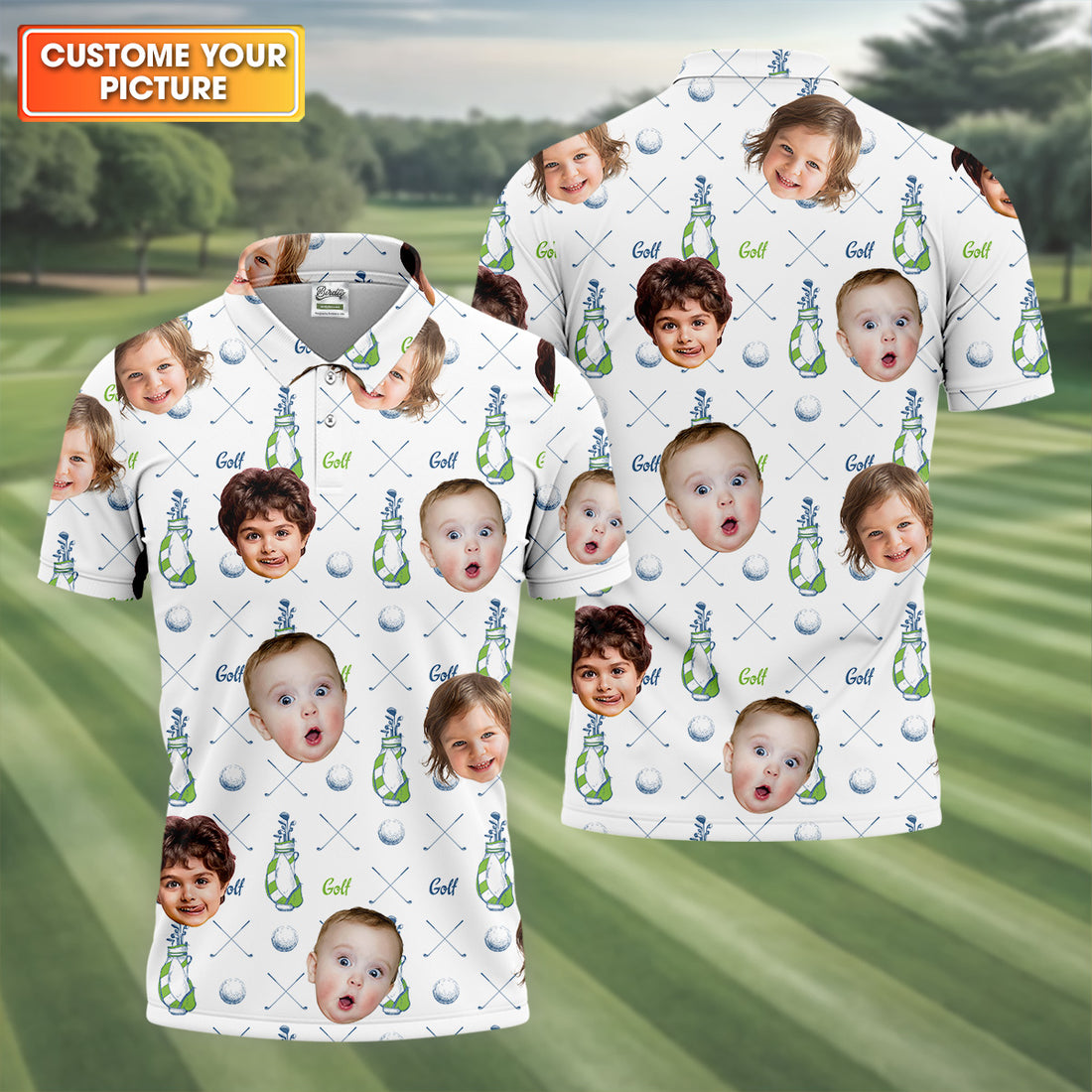 Custom Face Kids Photo Pattern Golf Shirt, Funny Polo Golf Shirt,  Dad Golf Shirt For Christmas