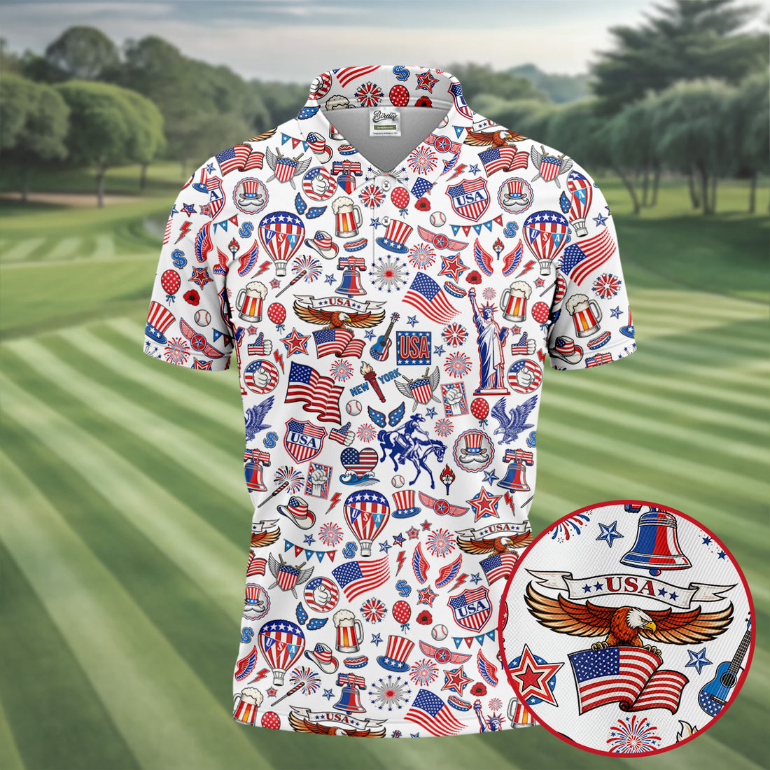 250 Celebration US Flag Pattern Golf Tops For Men, Patriotic 4th Of July Golf Shirts For Men