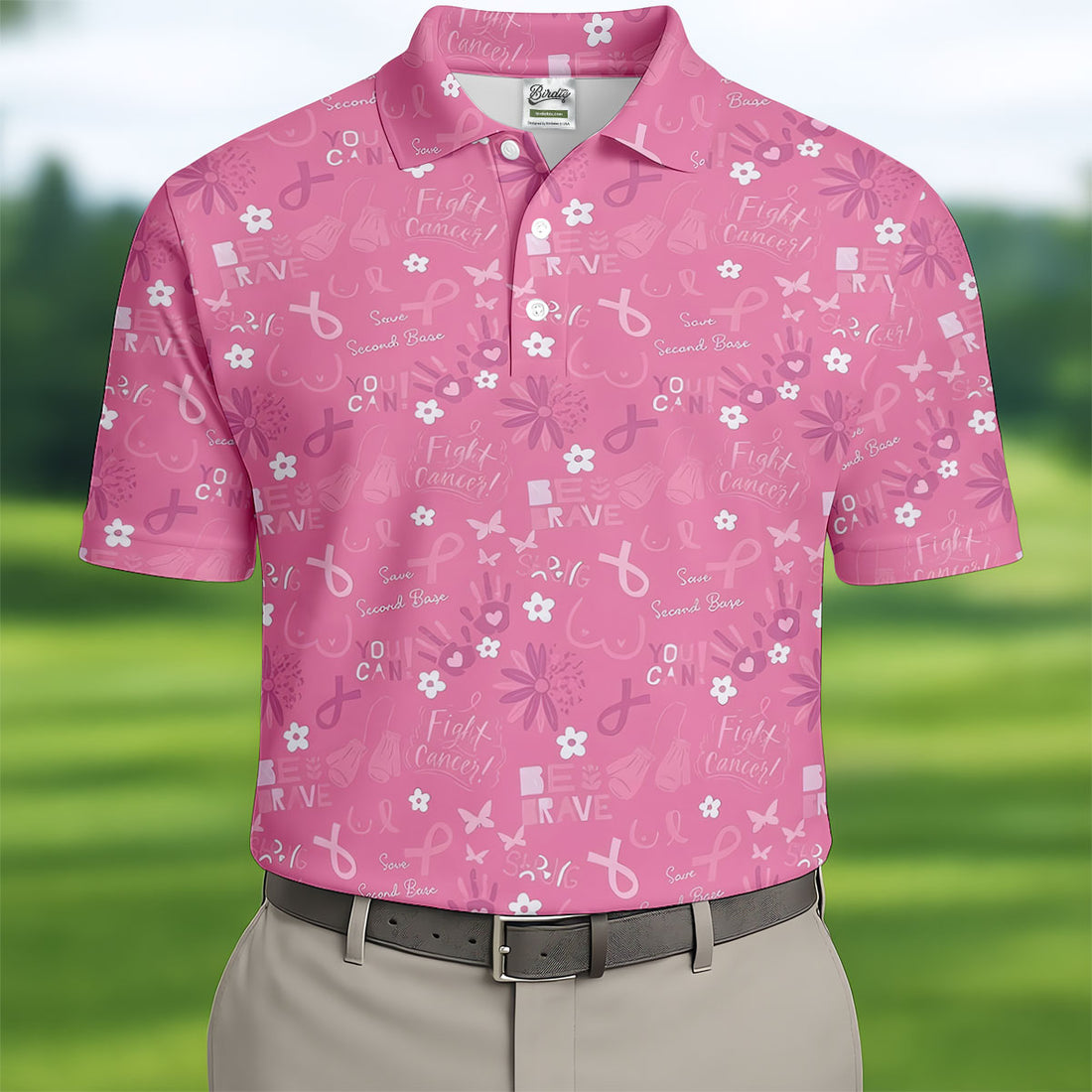 Save Second Base Fight Breast Cancer Polo Shirt, Polo Shirts For Men, Printed Golf Shirts