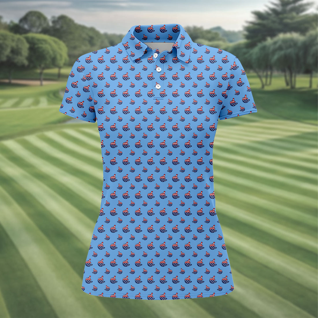 Funny Middle finger US Flag Pattern 250th Anniversary Blue Golf Shirt, 4th Of July Women Golf Top