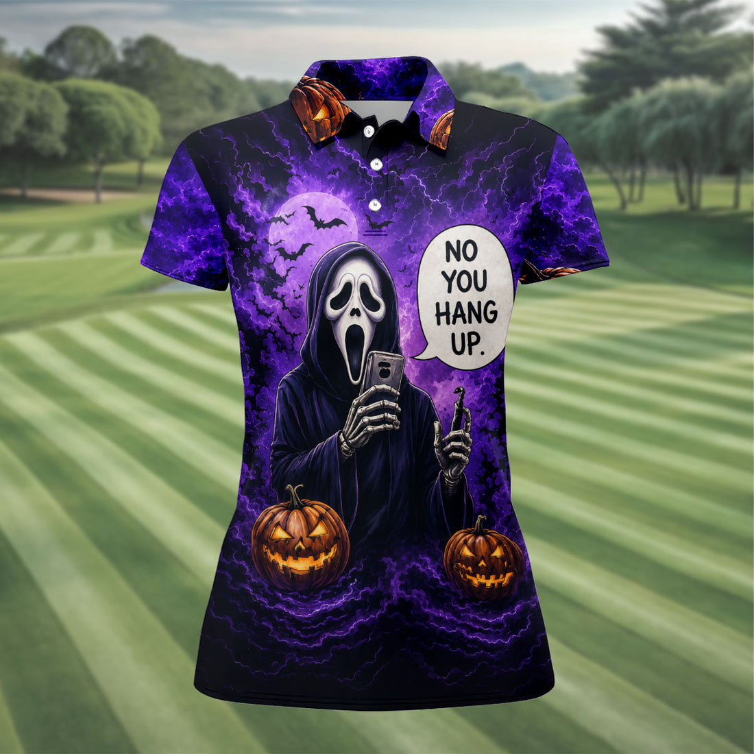No You Hang Up Halloween Horror Character Shirt, Golf Shirts For Women, Printed Golf Shirt