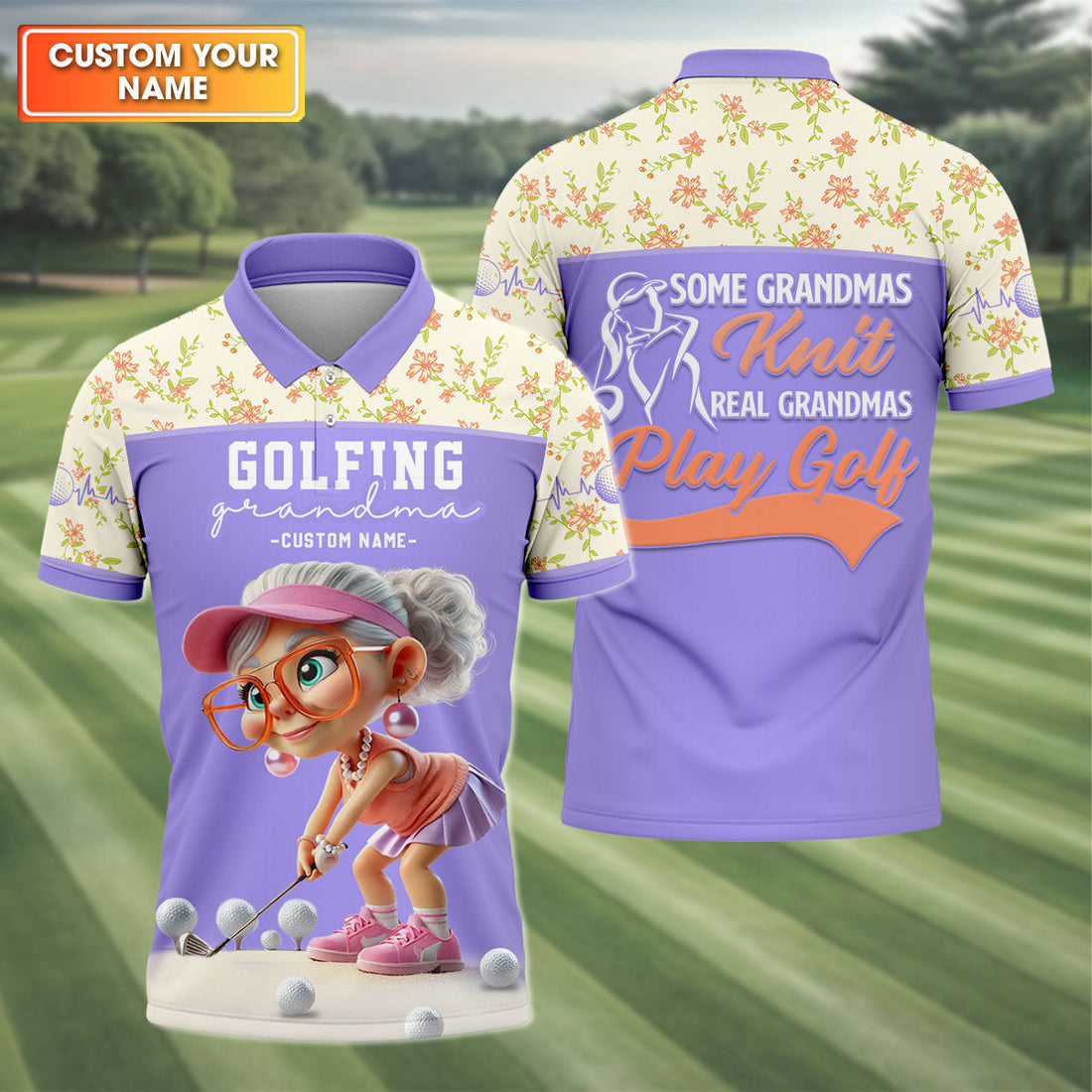 Some Grandmas Knit Real Grandmas Play Golf Custom Men's Golf Polo Shirt, Dad Golf Gift